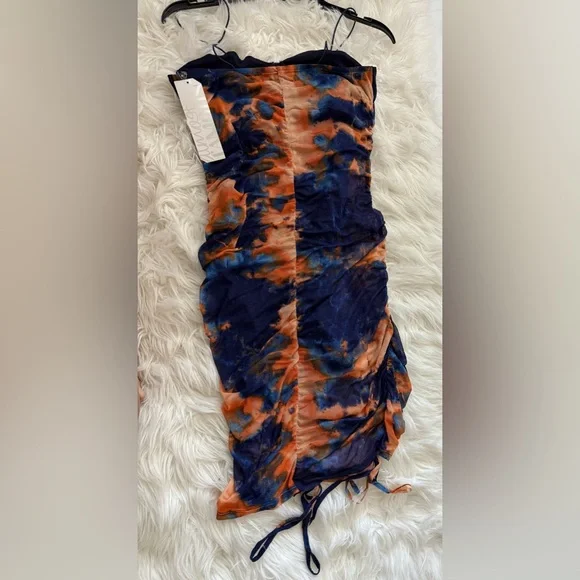 Macy's Strapless Dress in Bold Orange and Deep Blue - Picture 2 of 2